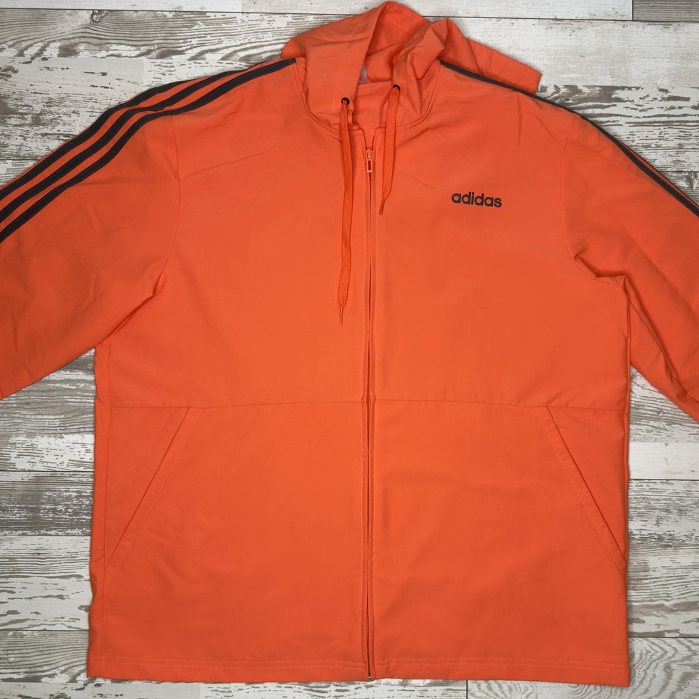 Adidas Track Jacket Mens XL Orange Hooded 3 Stripe Full Zip Pockets Athletic - Picture 5 of 8